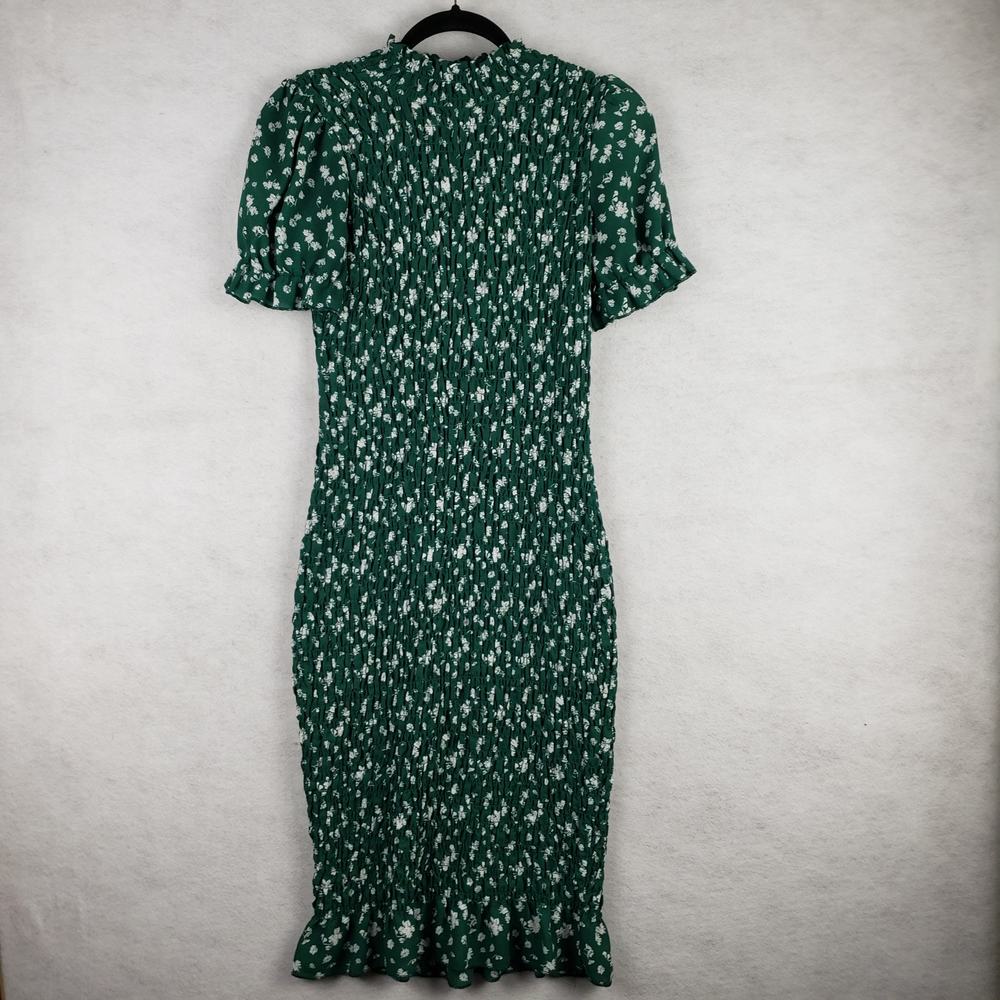 Trixxi Size M Puff Sleeve Smocked Midi Dress Green Floral Prairie Cottagecore